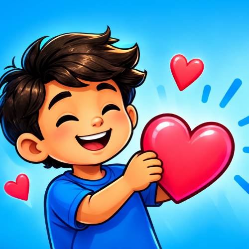 Illustration of a child sharing a heart, representing kindness online.