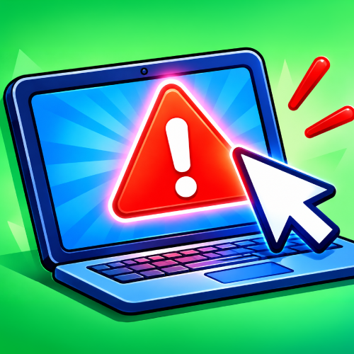 Illustration of a warning symbol on a laptop, representing a suspicious link or message.