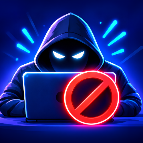 Illustration of a warning symbol on a laptop, representing suspicious online activity.